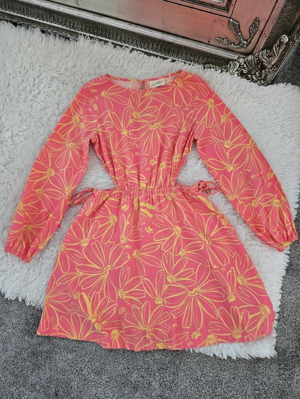 Universal Thread Linen Blend Long-Sleeve Floral Mini A-Line Dress Small